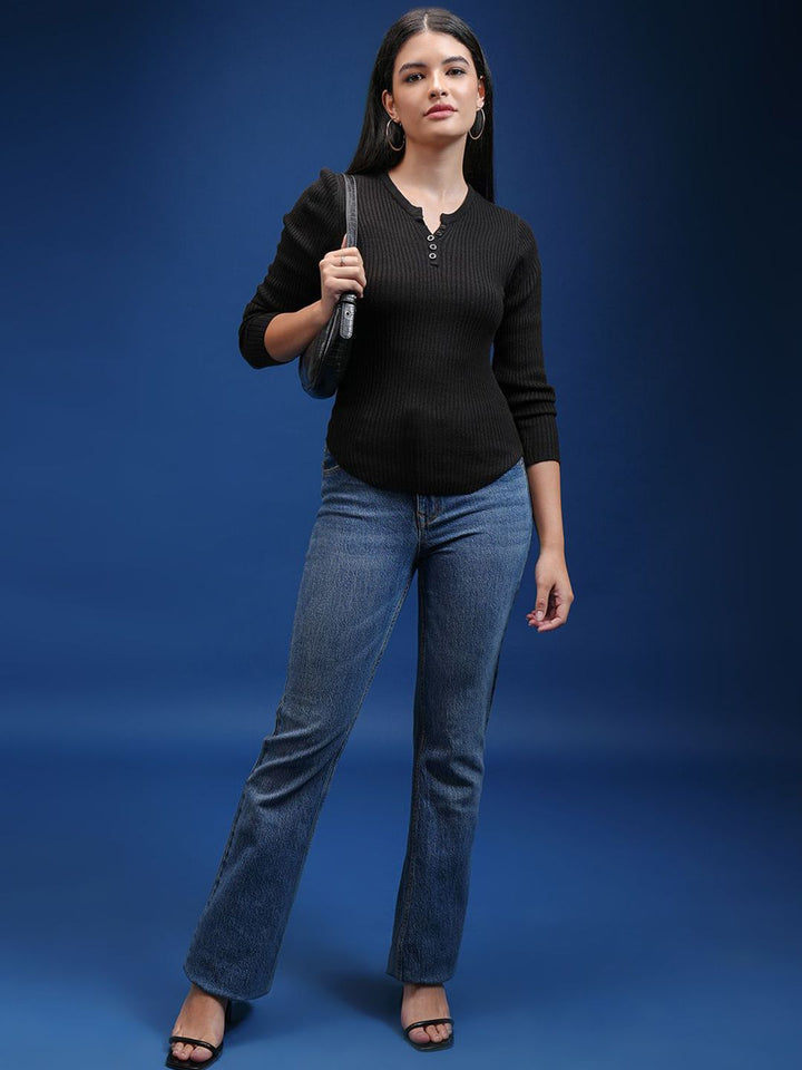 Tokyo Talkies Wanita Reka Bentuk Diri Ribbed Pullover