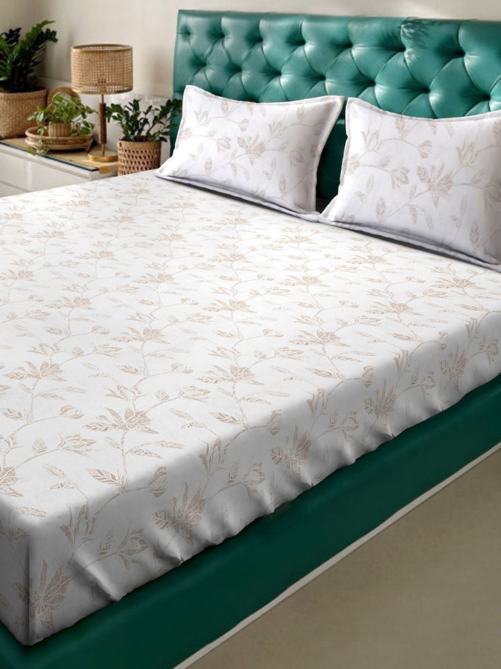 Myntra Elegant Homes White Floral 400 TC Bedsheet with 2 Pillow Covers
