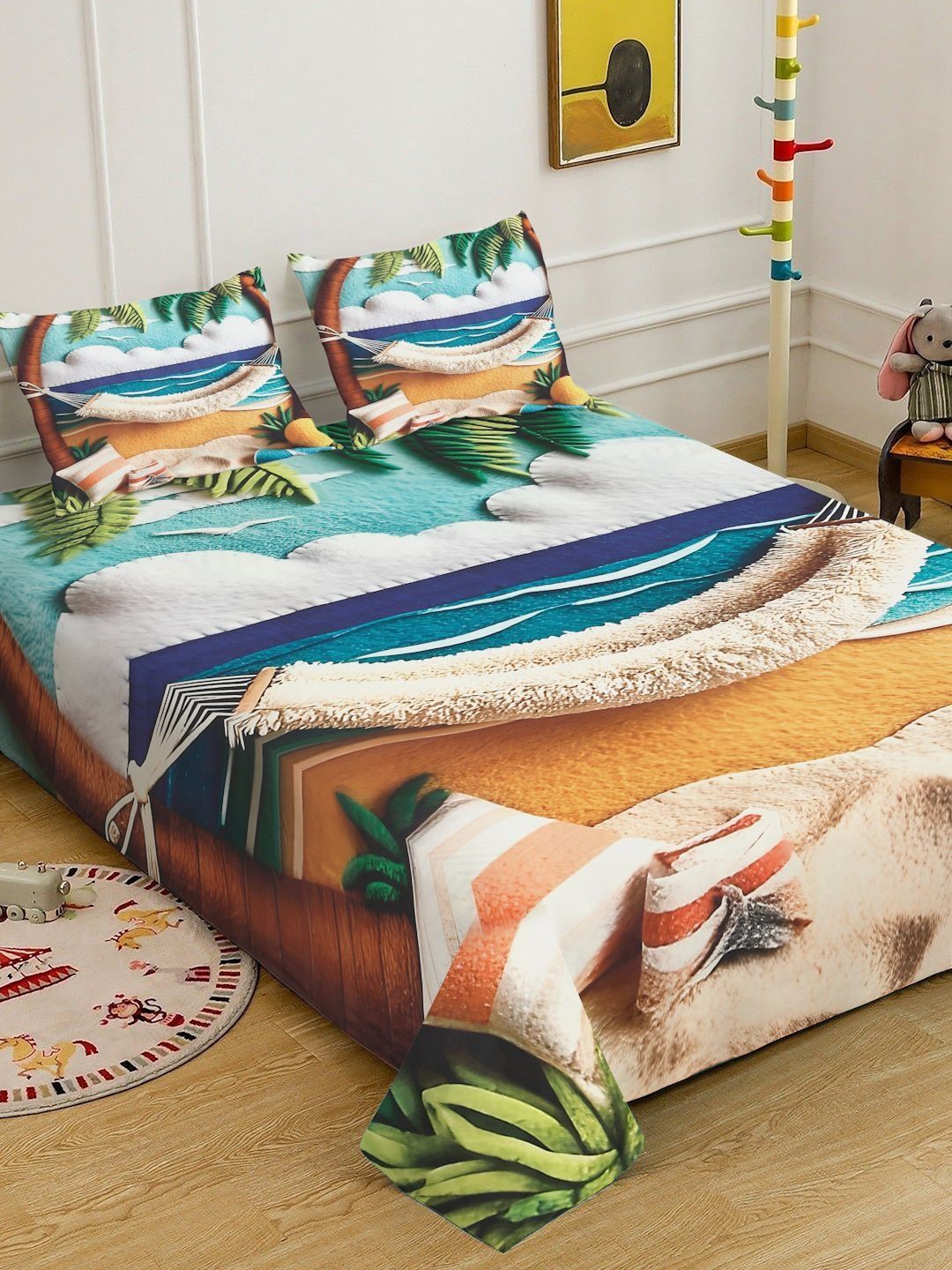 KLOTTHE Blue Abstract Printed 400 TC King Superfine Bedsheets