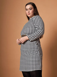SASSAFRAS Curve Embellished Checked Sheath Dress