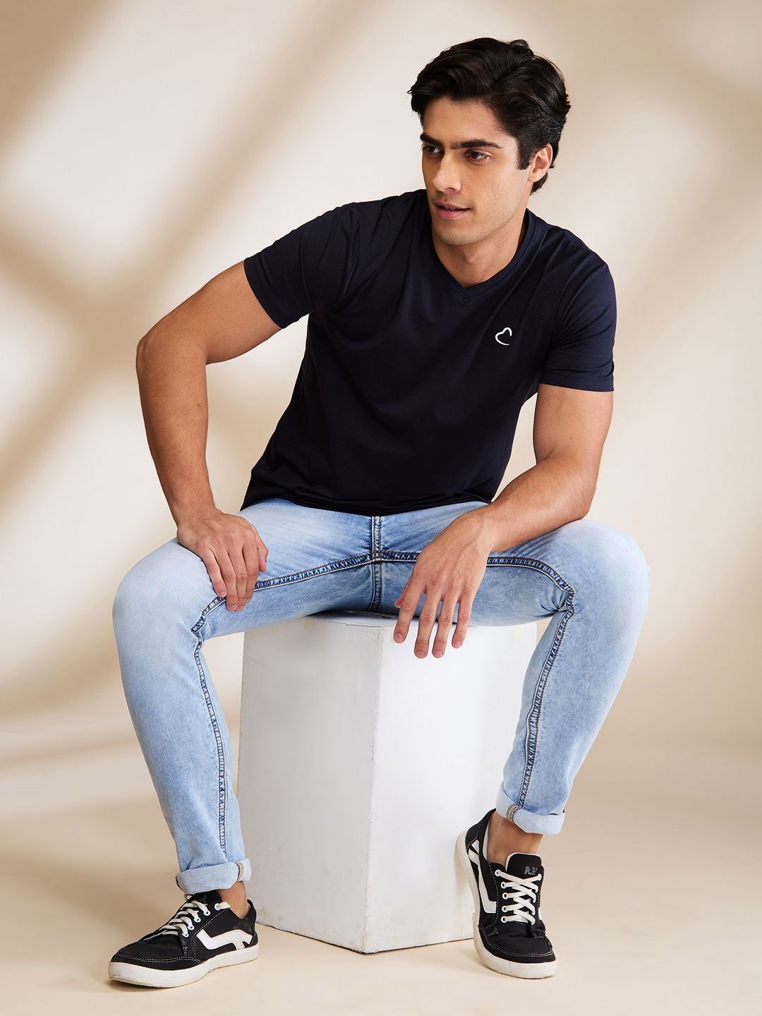 Being Human Men Solid V-Neck Cotton Slim Fit T-shirt