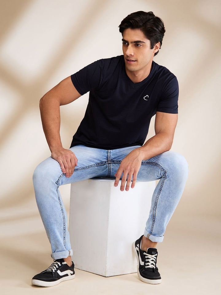 Being Human Men Solid V-Neck Cotton Slim Fit T-shirt