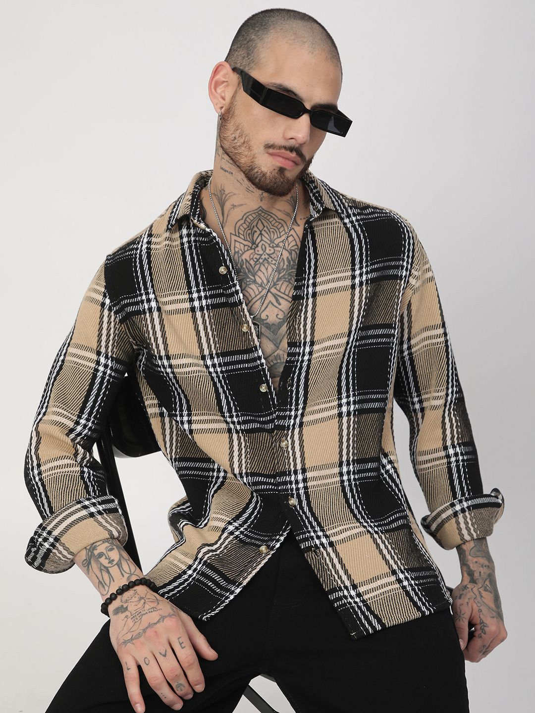 VASTRADO Men Classic Fit Spread Collar Tartan Checked Cotton Casual Shirt