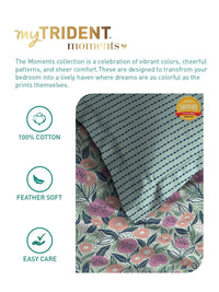 TRIDENT Jasmine Teal Moments Flat 120TC Queen Cotton Bedsheet Set