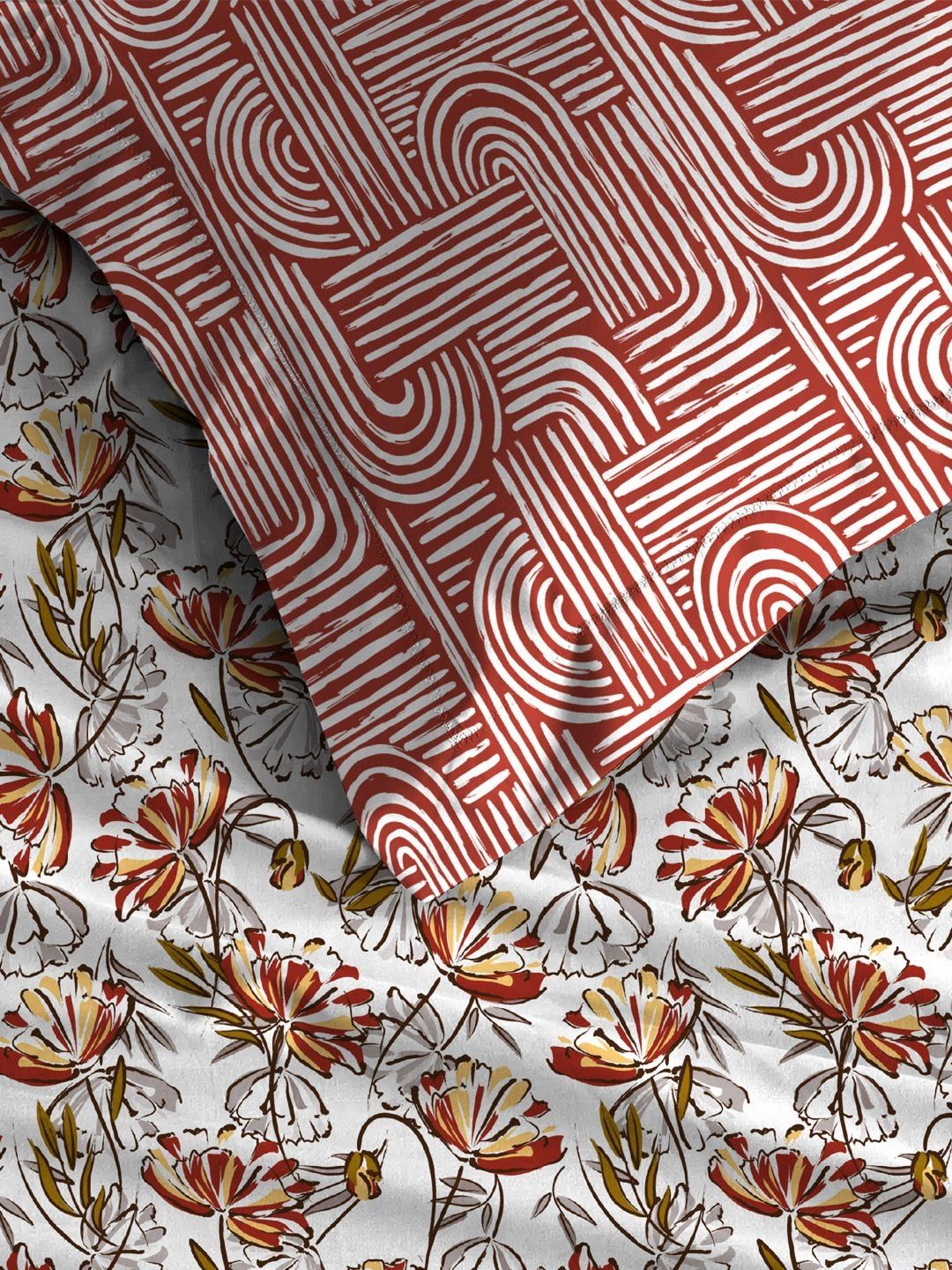 MYTRIDENT Rust Moments Flat 120TC Queen Cotton 1 Bedsheet with 2 Pillow Covers
