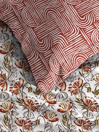 MYTRIDENT Rust Moments Flat 120TC Queen Cotton 1 Bedsheet with 2 Pillow Covers