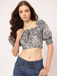 DressBerry Ruffle Dreams Printed Crop Top