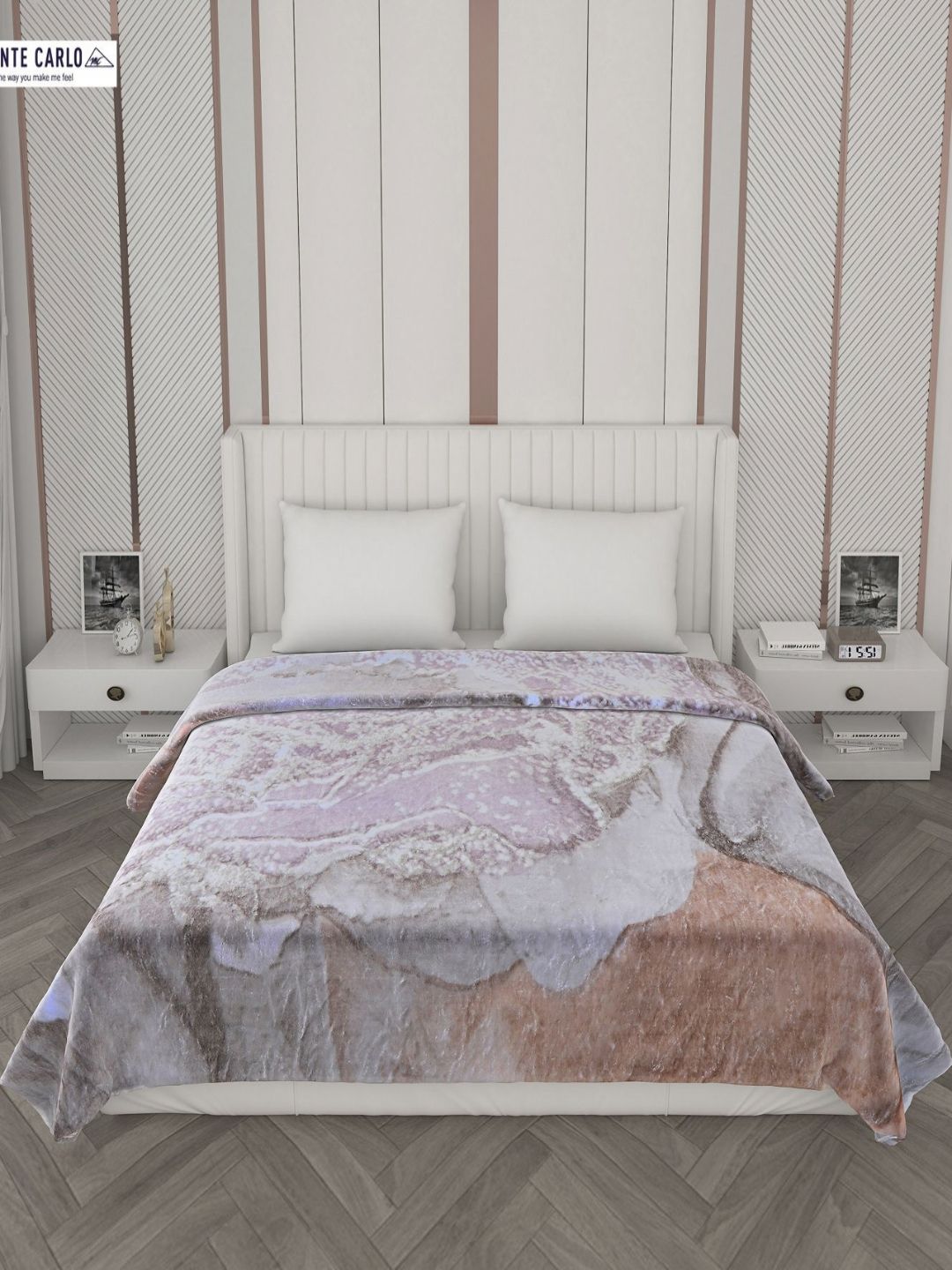 Monte Carlo Grey & Pink  Abstract Printed Mild Winter 600 GSM Double Bed Blanket