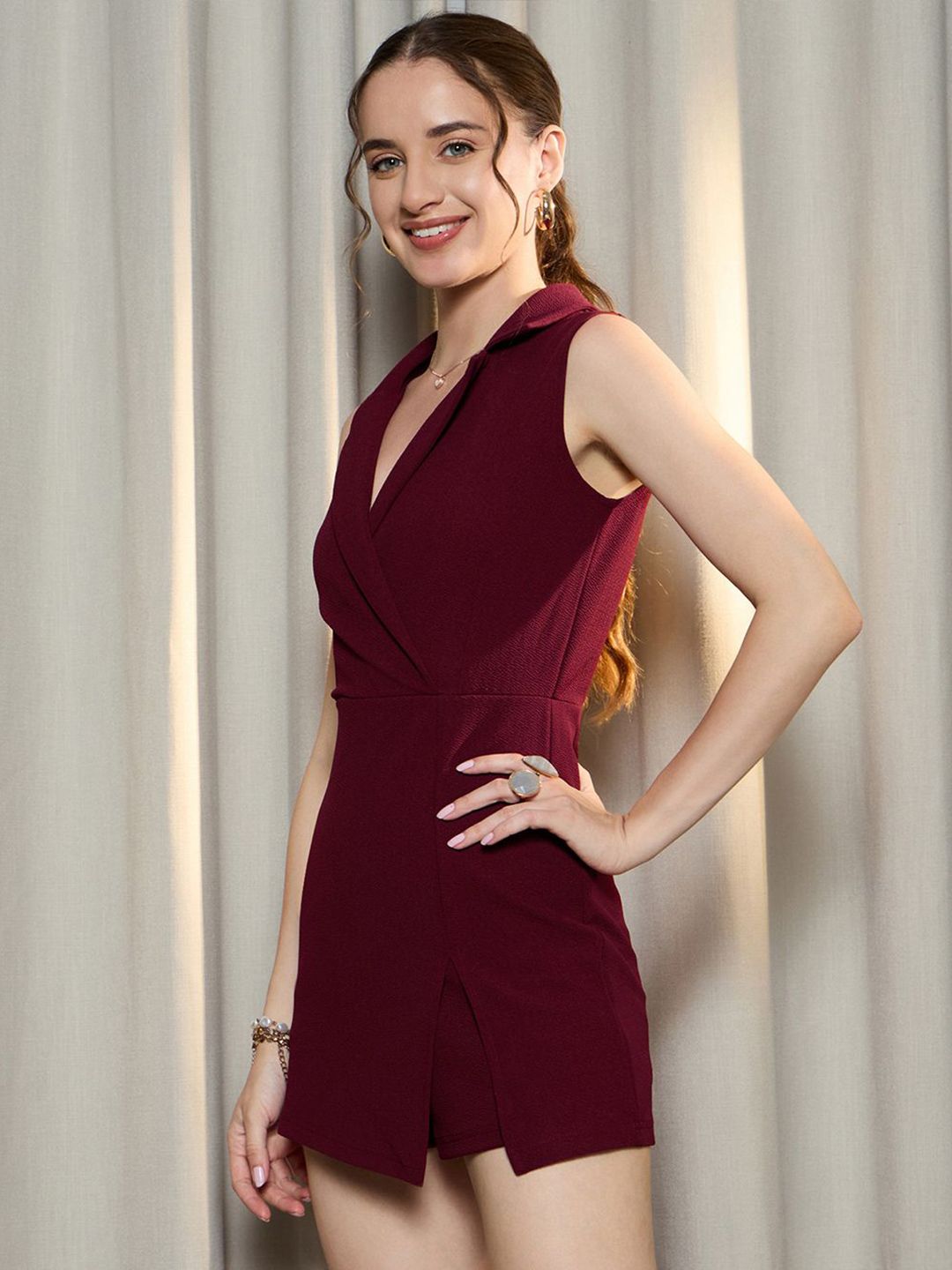 Berrylush Lapel Neck Sleeveless Playsuit