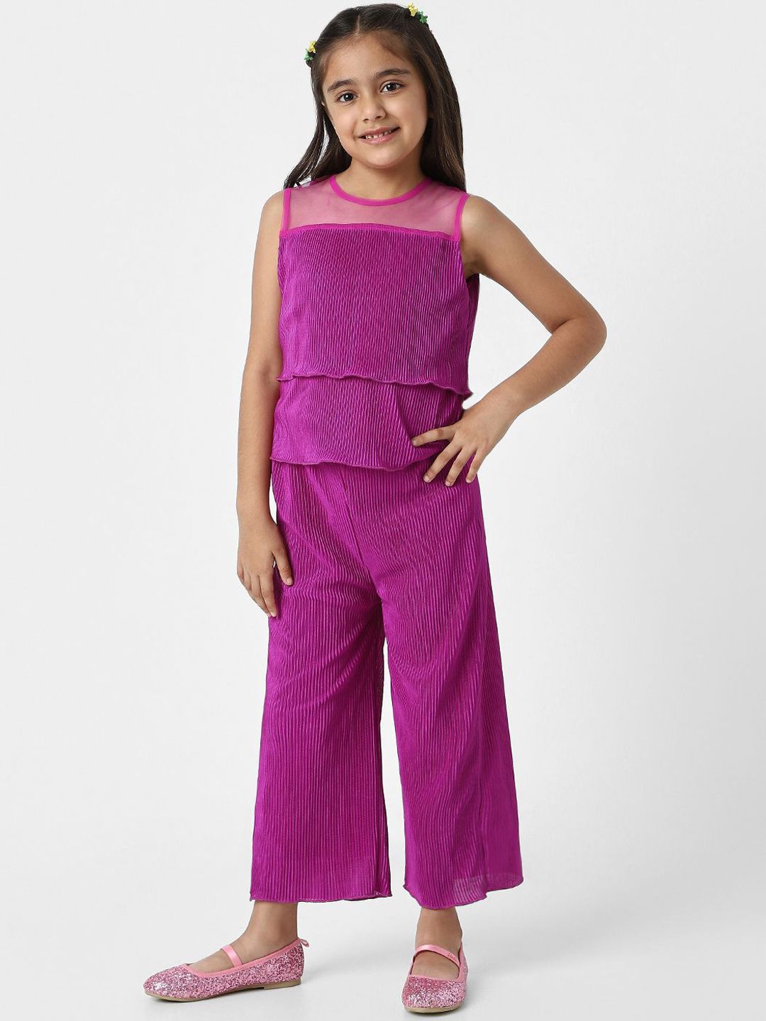 Nauti Nati Girls Pleated Fabric Sleeveless Top & Pants Clothing Set