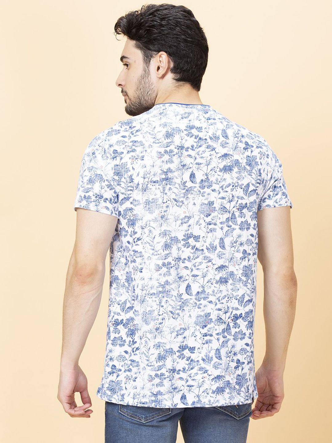 Being Human Men Floral Henley Neck Pockets T-shirt
