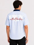 ADRO Spread Collar Short Sleeves Relaxed Striped Cotton Shirt