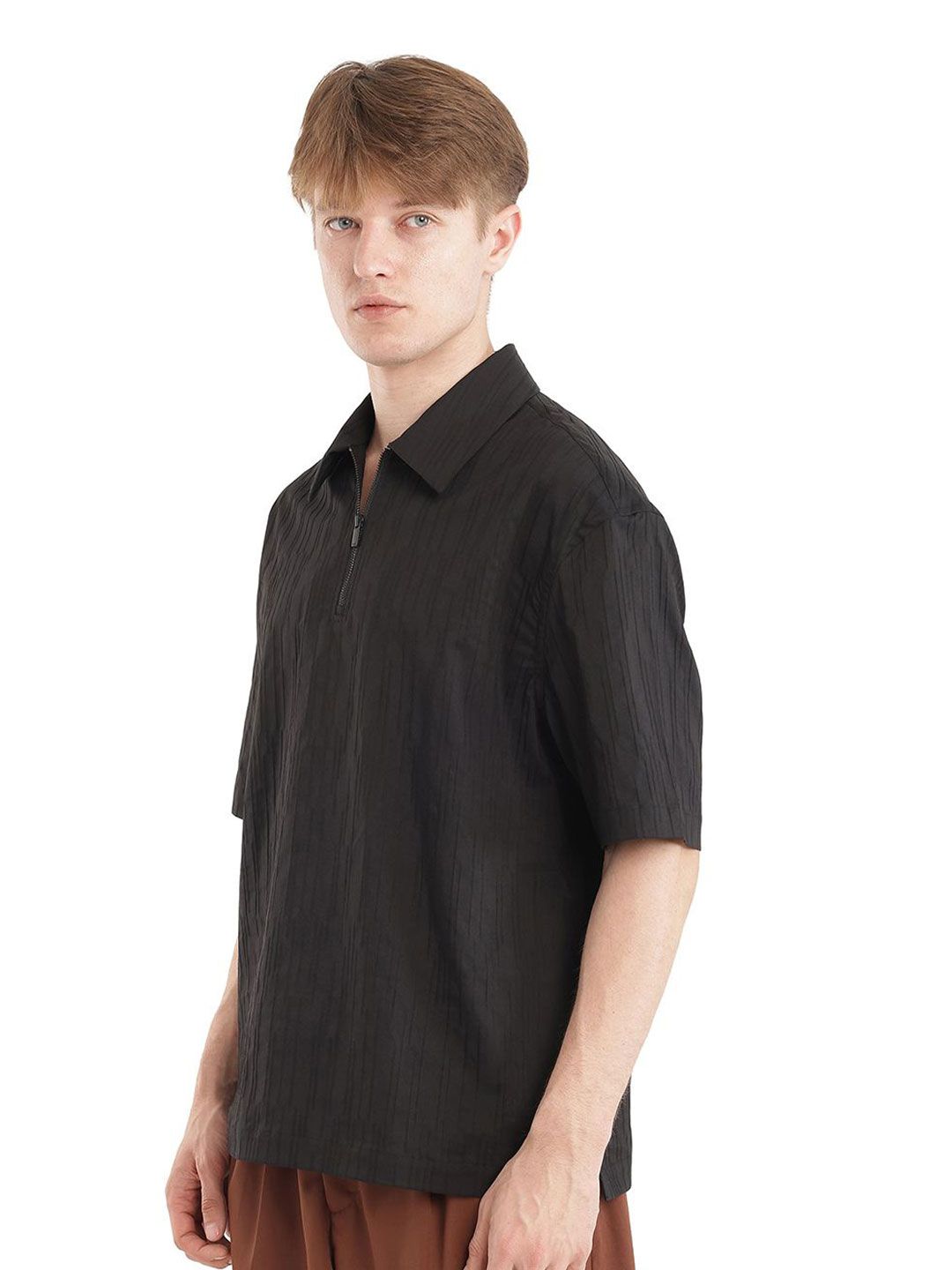RARE RABBIT Men Polo Collar Self Design Relaxed Fit Cotton T-Shirt