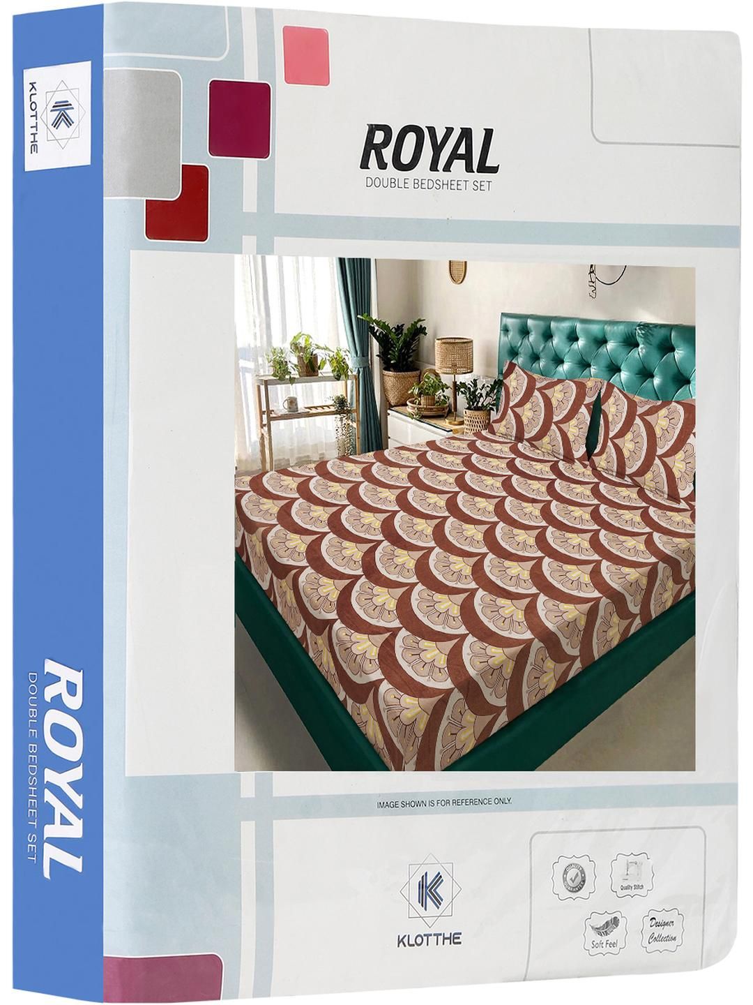 KLOTTHE Brown Floral 300 TC King Bedsheet with 2 Pillow Covers