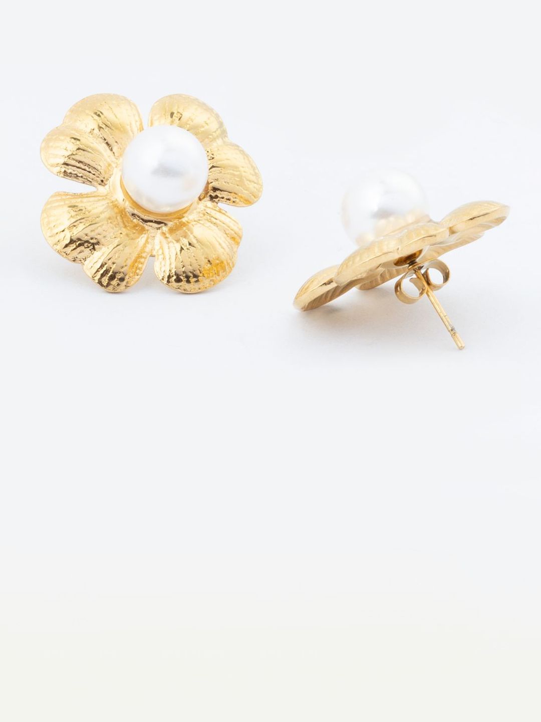 VOGUE PANASH Stainless Steel 18K Gold-Plated Pearls Beaded Floral Shape Studs