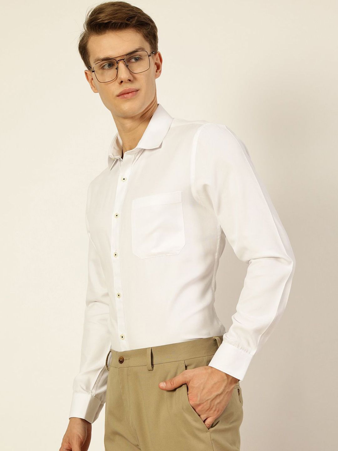 Thomas Scott Men Smart Cutaway Collar Solid Cotton Formal Shirt