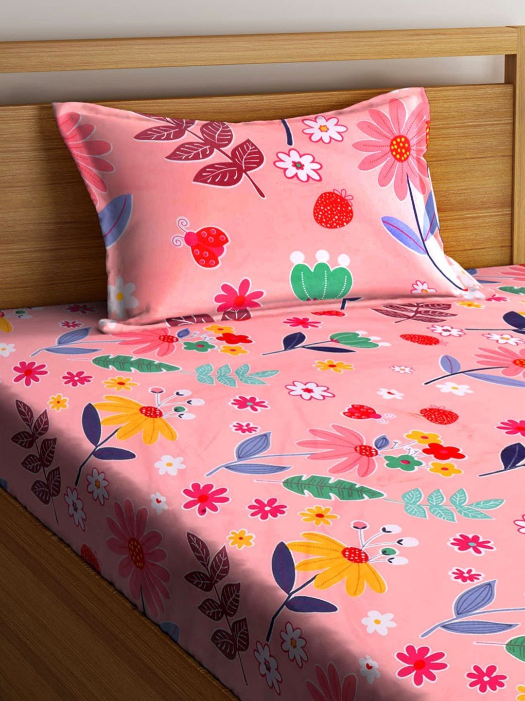 Myntra Elegant Homes Bercetak Bunga Warna Pic 300 TC Set Cadar Bujang 2.2 x 1.5 m