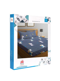 Myntra Elegant Homes Blue Conversational Polycotton 300 TC King Fine Bedsheet with a Pillow Cover-98 x 87 inches
