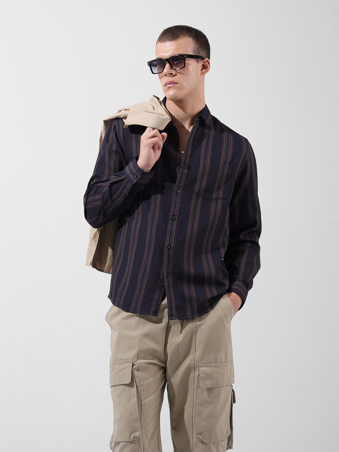 The Indian Garage Co Multi Stripes Striped Slim Fit Cotton Casual Shirt