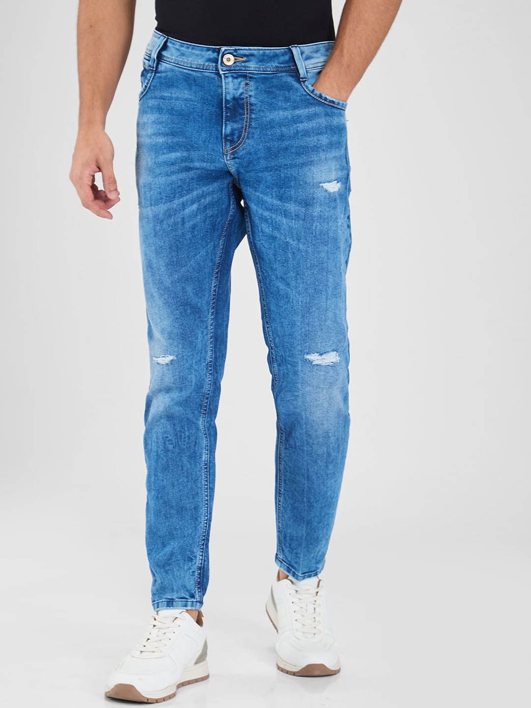 SPYKAR Men Slim Fit Mildly Distressed Light Fade Stretchable Jeans