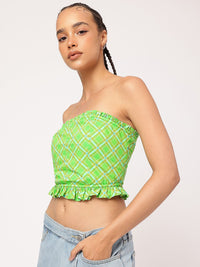 DressBerry Picnic Perfect Checked Ruffled Crop Bardot Top