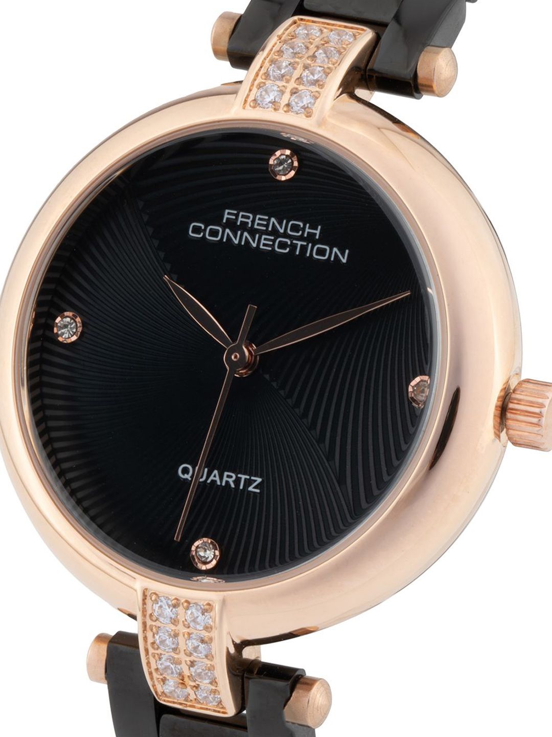 Sambungan Perancis Wanita Dail Hiasan & Tali Keluli Tahan Karat Analog Watch FCM01BM