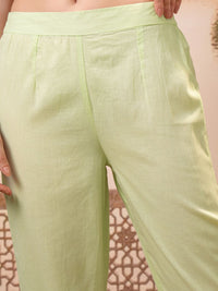 Vishudh Lime Green Floral Printed Pure Cotton Straight Kurta With Trousers & Dupatta