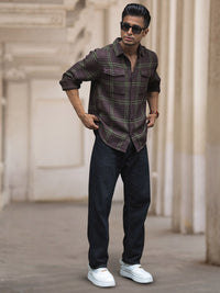 Powerlook Men Spread Collar Tartan Checked Cotton Casual Shirt