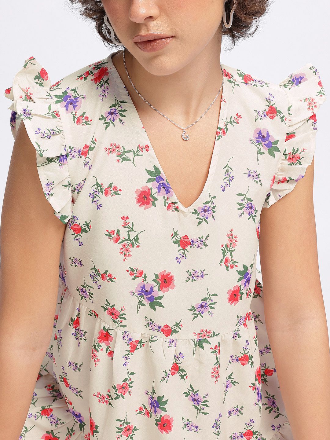 DressBerry Cutesy Twirls Floral Print A-Line Mini Dress