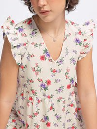 DressBerry Cutesy Twirls Floral Print A-Line Mini Dress