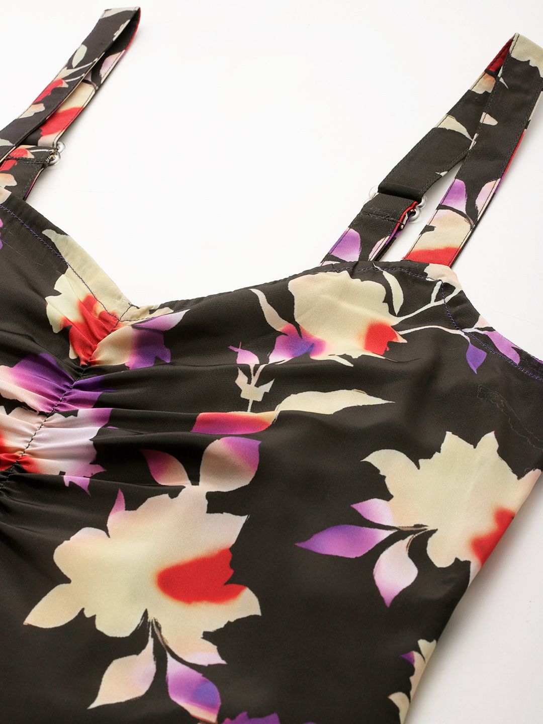 DressBerry Floral Print Ruched A-Line Midi Dress