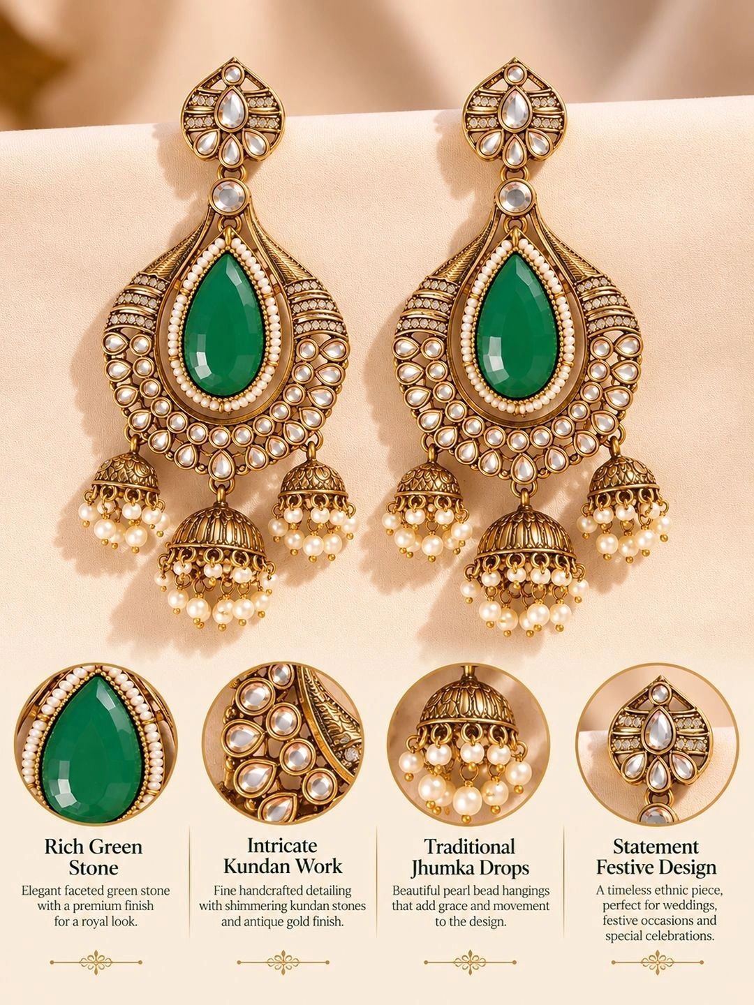 PANASH Teardrop Shaped Jhumkas Earrings