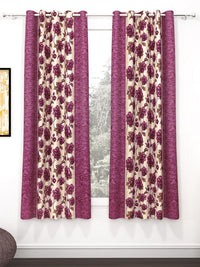 Story@home 2 Pieces Purple & Beige Floral Window Curtains