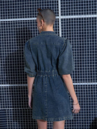 SASSAFRAS Blue Puff Sleeve Denim A-Line Dress