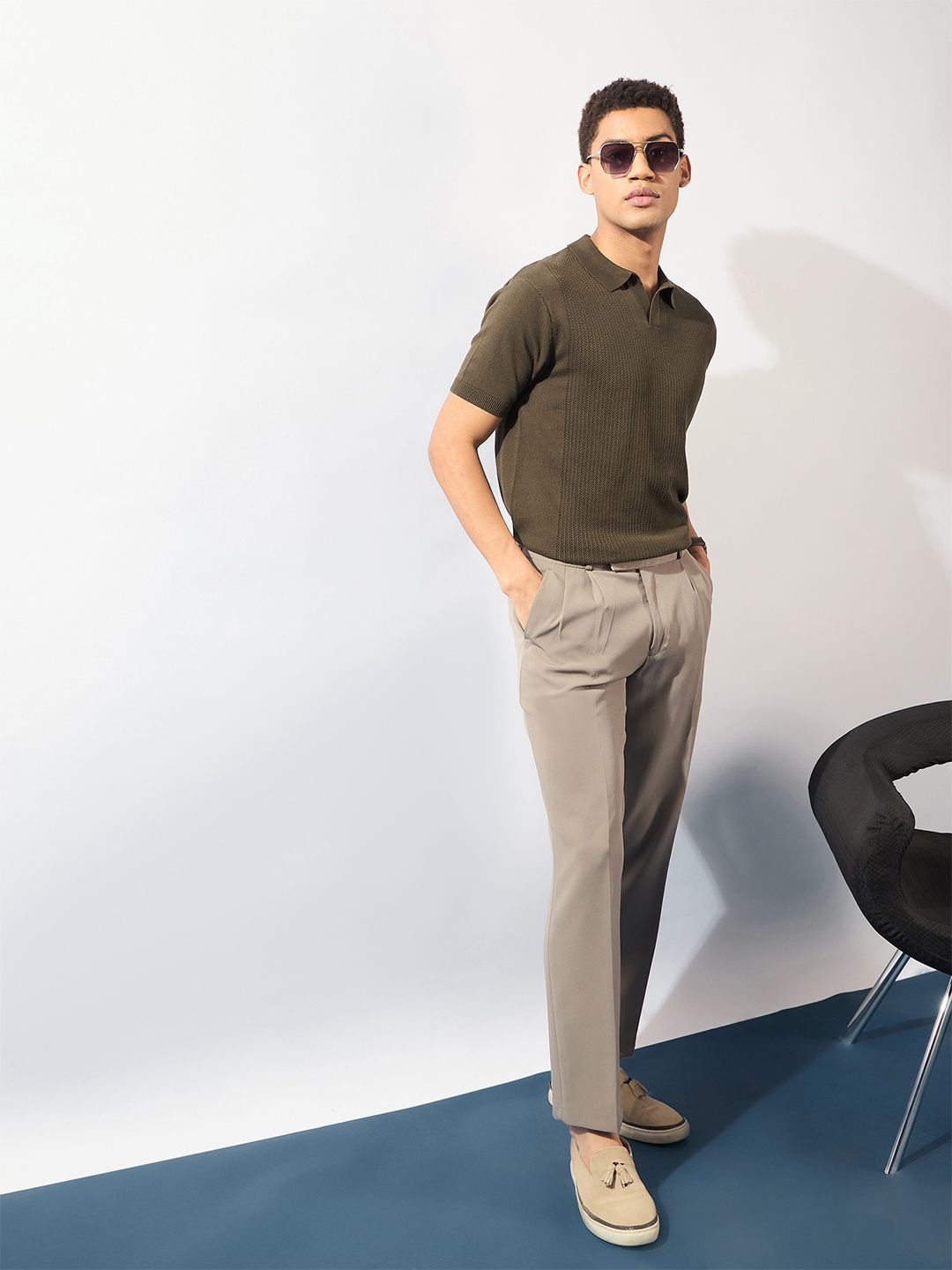 DENNISON Men Textured Polo Collar T-Shirt