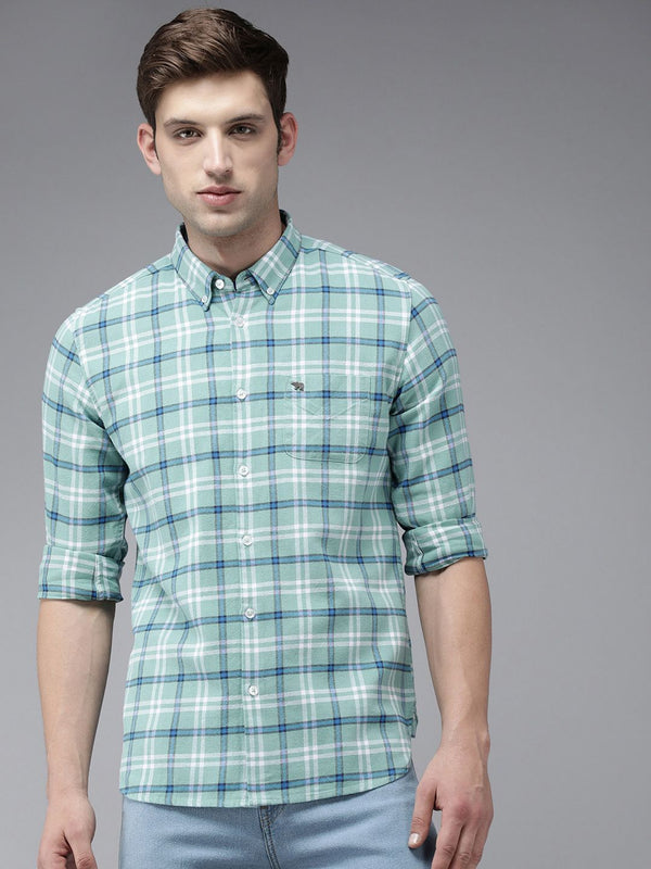 The Bear House Men Blue Slim Fit Tartan Cek memeriksa baju kasual