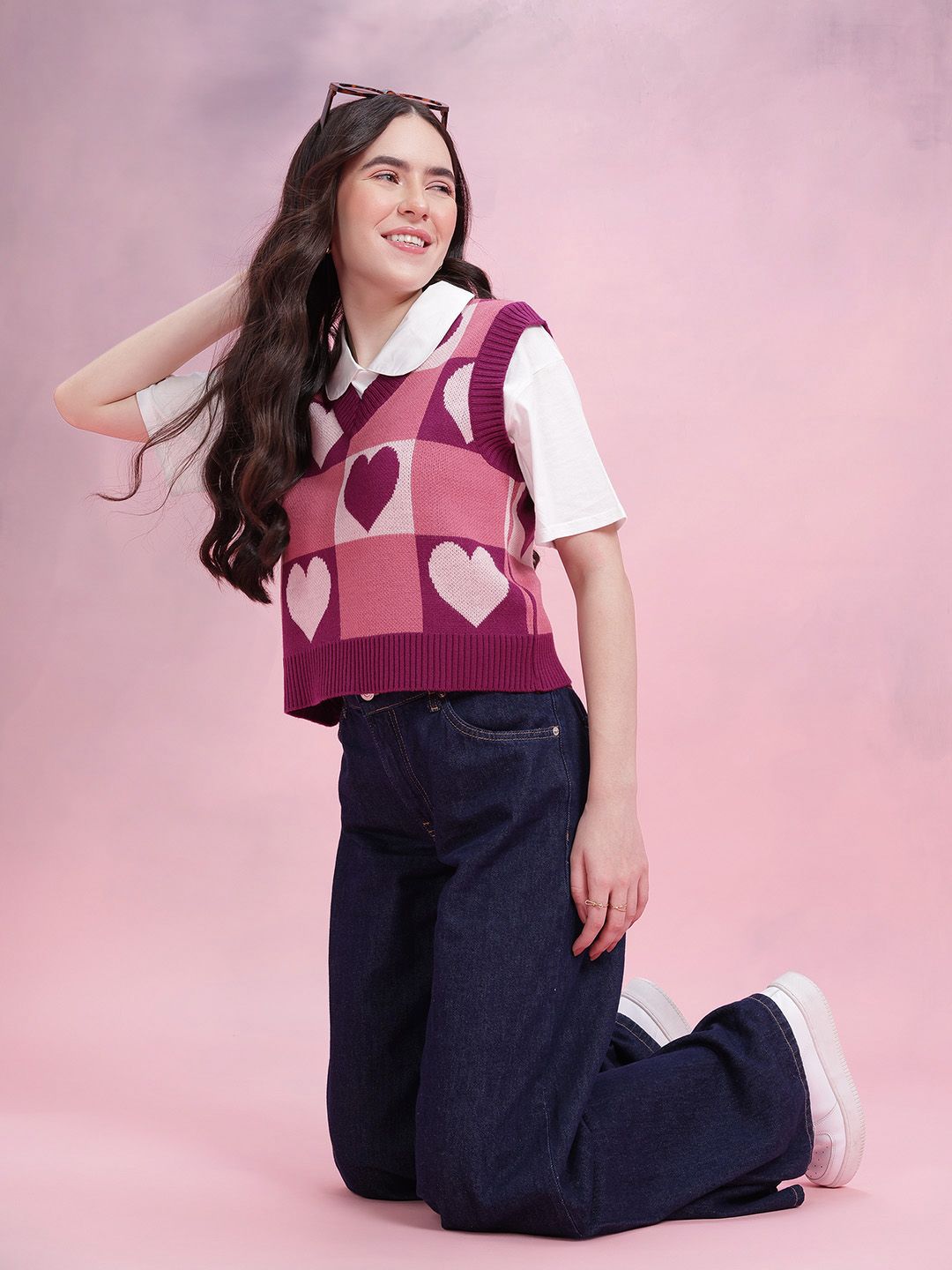 DressBerry Women Conversational Pattern Self Design V-Neck Knitted Pullover