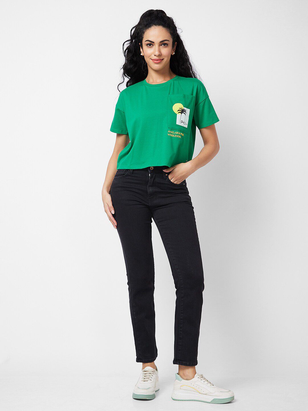 SPYKAR Graphic Printed Round Neck Half Sleeves Cotton Boxy T-shirt