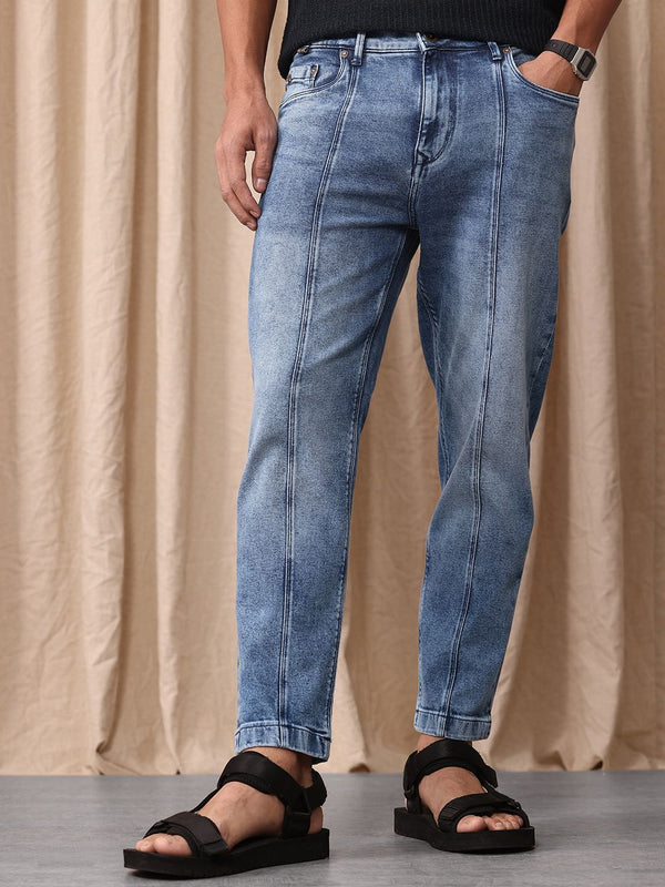 Mr Bowerbird Men Tapered Fit Mid-Rise Heavy Fade Cropped Stretchable Jeans