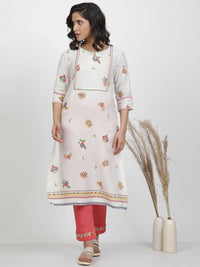 W Floral Printed Keyhole Neck Regular Kurta with Trousers