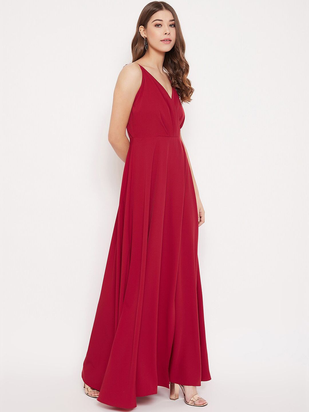 Berrylush Women Red Solid Maxi Dress