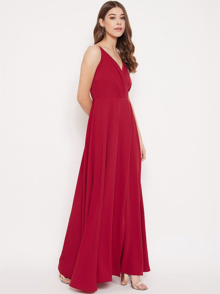 Berrylush Women Red Solid Maxi Dress