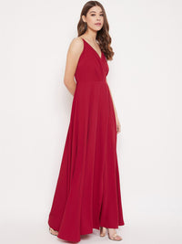 Berrylush Women Red Solid Maxi Dress