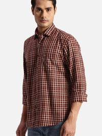 Park Avenue Spread Collar Long Sleeves Slim Fit Checked Casual Cotton Shirt