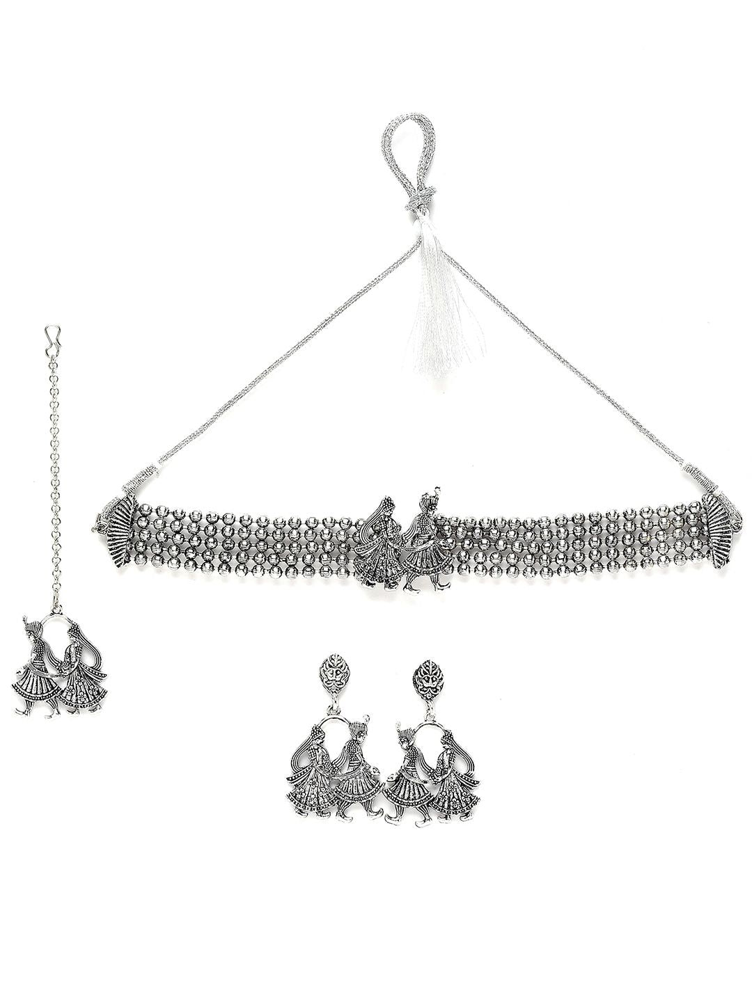 KARATCART Oxidised Silver-Plated Dulha-Dulhan Design Jewellery Set