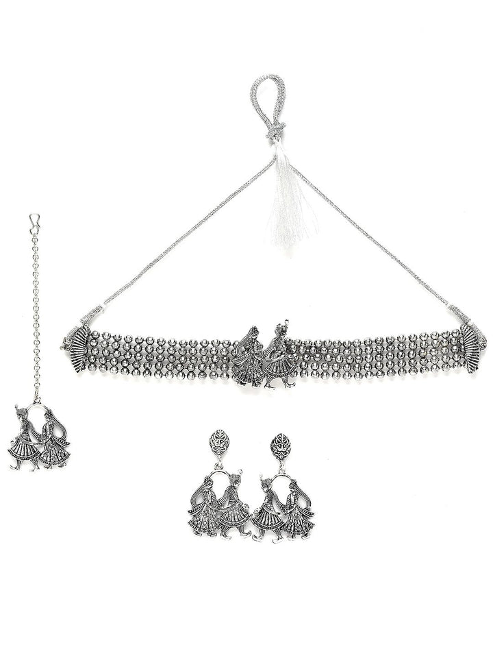 KARATCART Oxidised Silver-Plated Dulha-Dulhan Design Jewellery Set