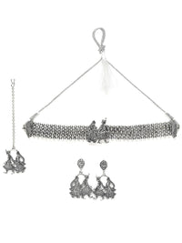 KARATCART Oxidised Silver-Plated Dulha-Dulhan Design Jewellery Set