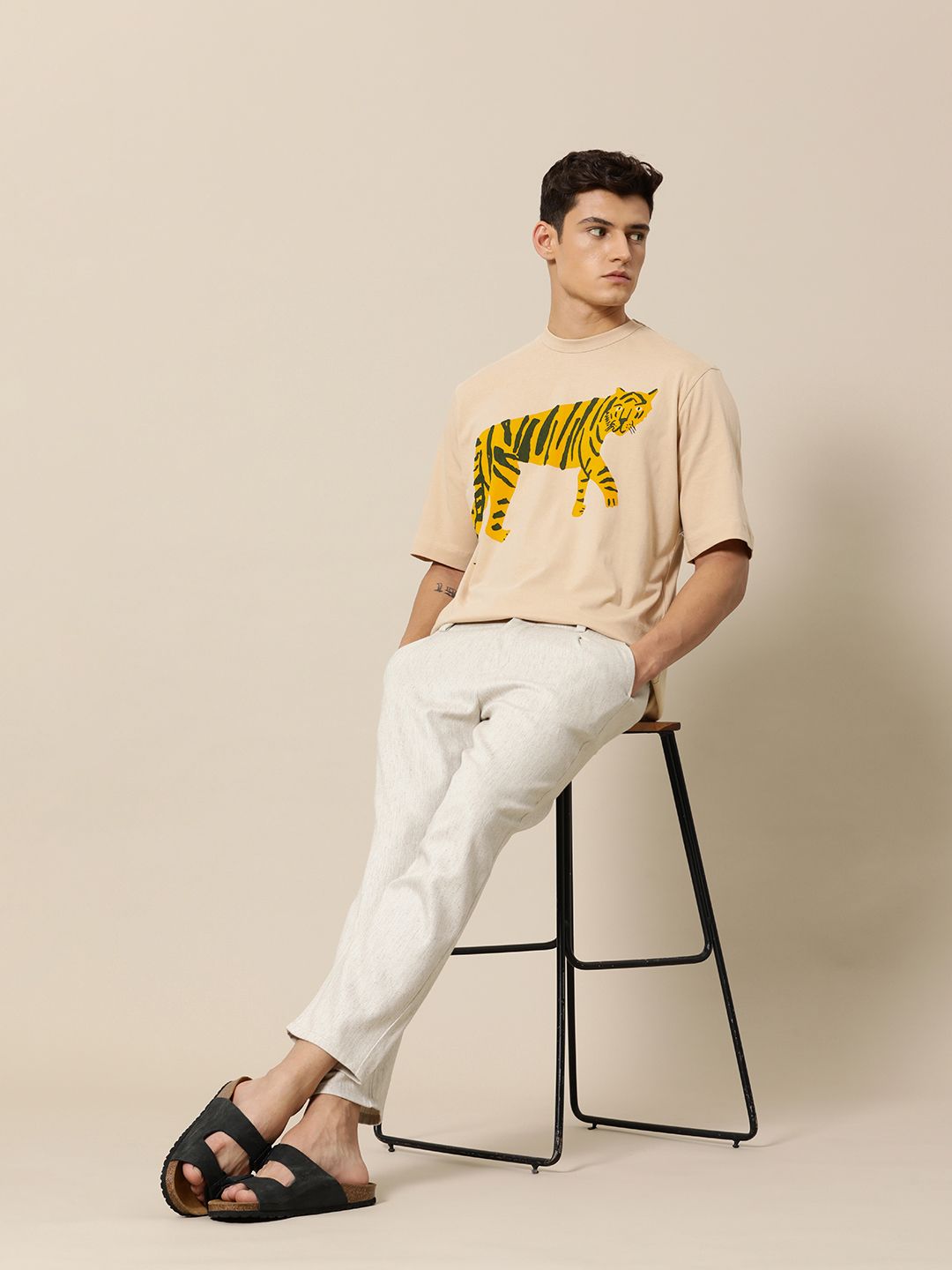 Mr Bowerbird Men Pure Cotton Liberal Fit Tiger Print T-shirt