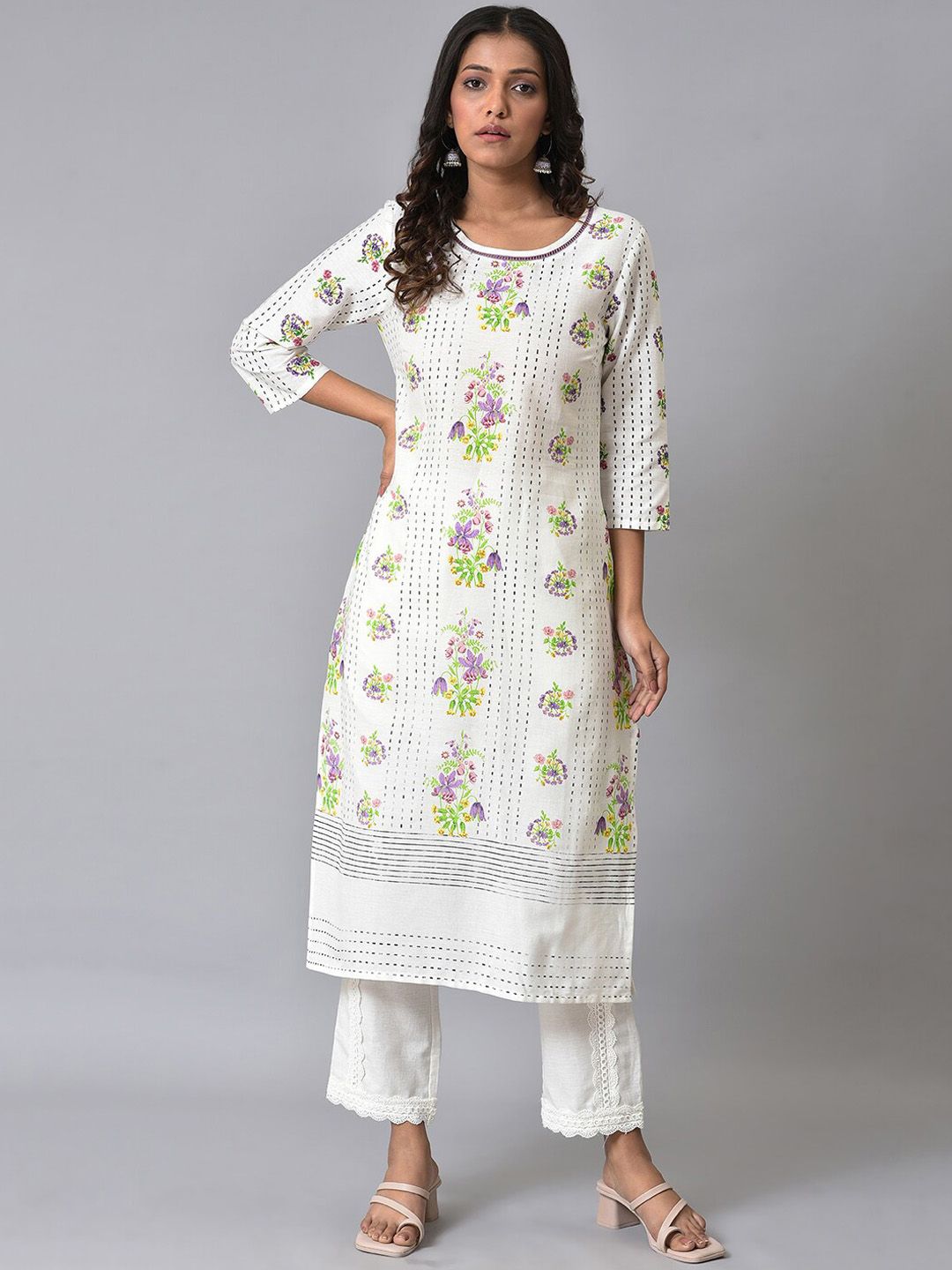 W Floral Printed Straight Kurta with Trousers
