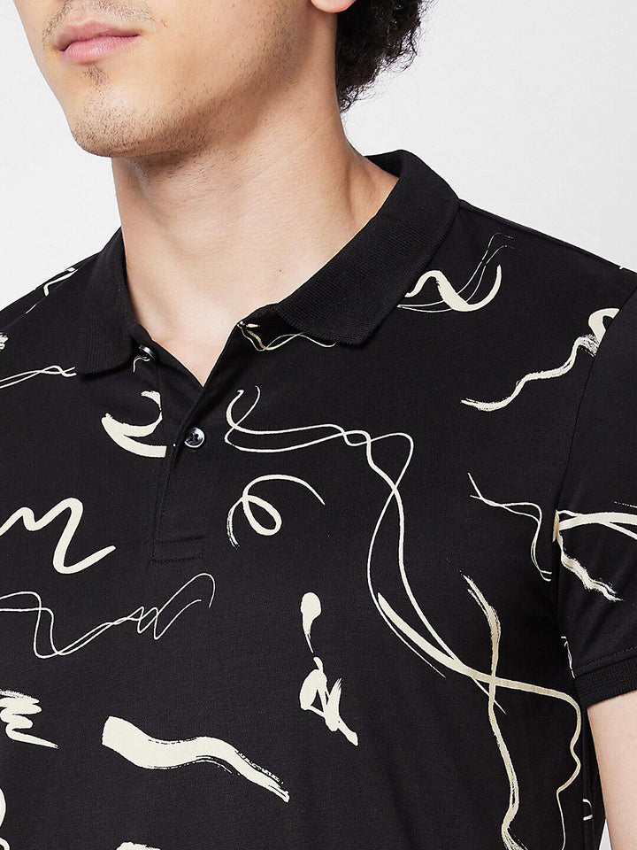 SPYKAR Printed Polo Collar Slim Fit Cotton T-shirt
